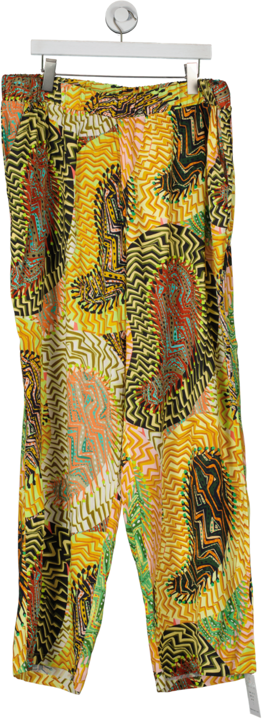 Ulla Popken Yellow Abstract Print Wide Leg Trousers UK 28