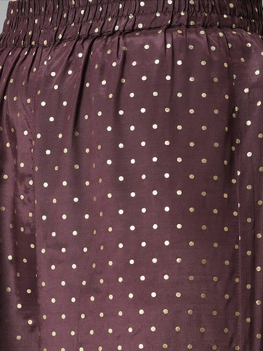 Aurelia Aurelia Women Brown Shantung Liva Kurta with Gathered Sharara