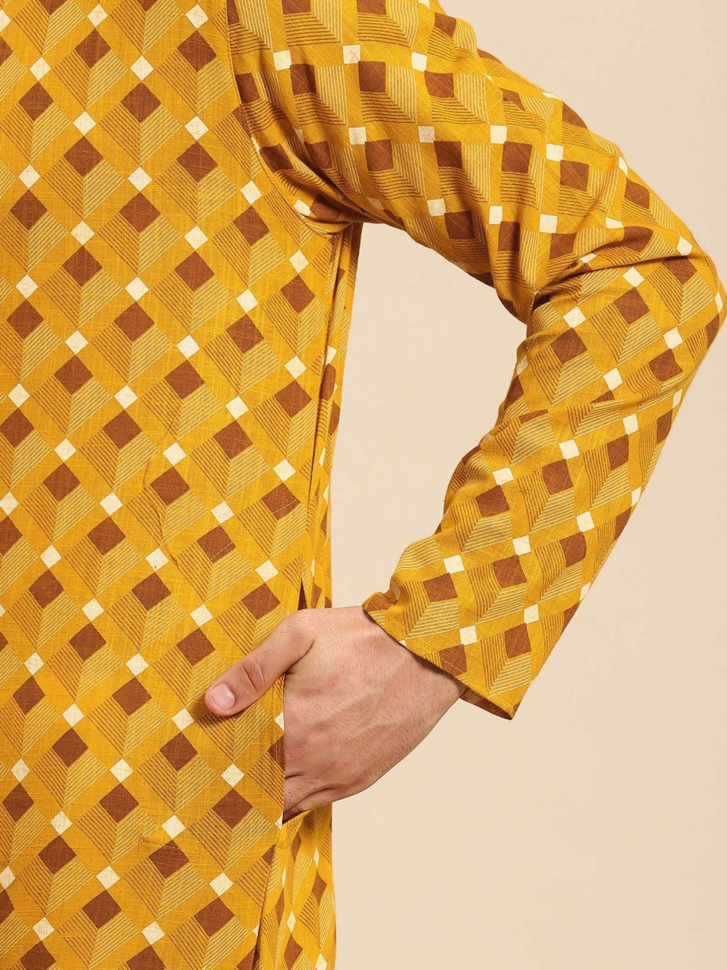 Amodh by Kisah Men Mustard Kurta (Set of 2)