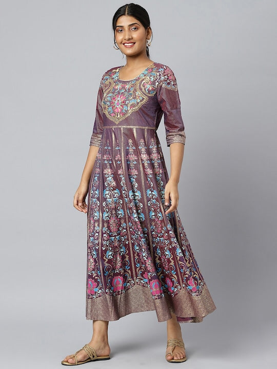 Aurelia Purple & Gold Ethnic Motifs Printed Maxi Dress