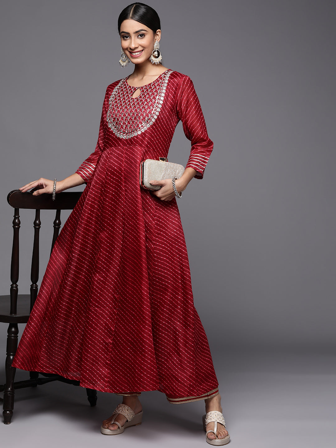 Varanga Dark Red Gota Patti Embroidered Festive Wear Anarkali Kurta