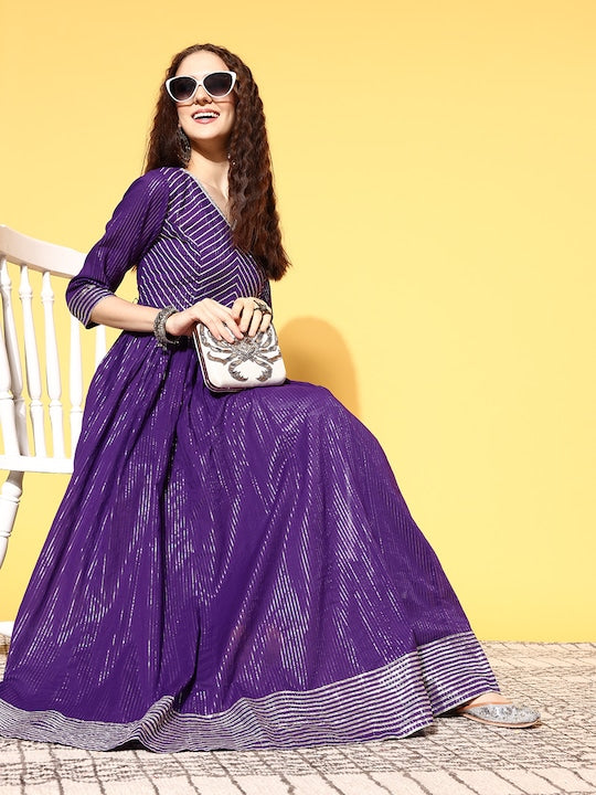 Varanga Women Charming Purple Cotton Swirling Volume Kurta