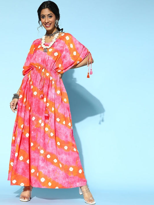 Yufta Women Dyed Flared Sleeves Kaftan Kurta