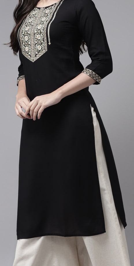 Yufta Women Black Ethnic Motifs Yoke Design Kurta
