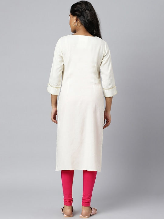 Aurelia Women Off White & Pink Striped Kurta