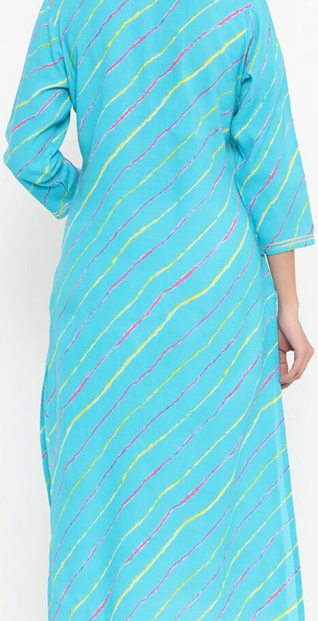 Yufta Women Blue Leheriya Striped Kurta