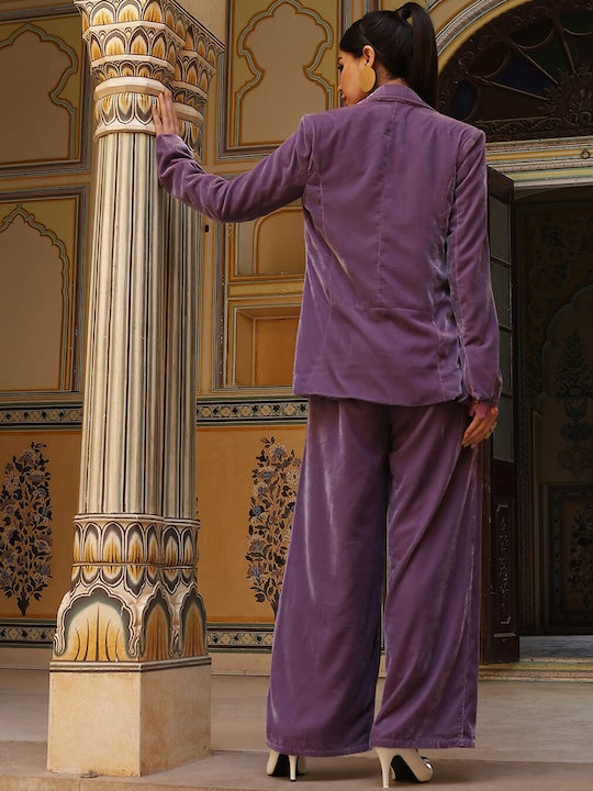 AKS Couture Floral Printed Notched Collar Long Sleeves Blazer With Trousers