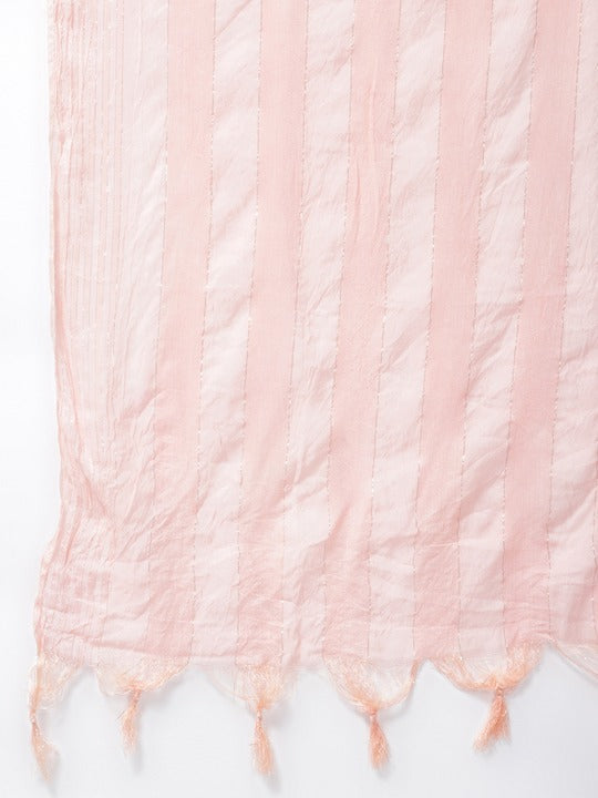 Yufta Women Pink Kantha Work Pure Cotton Kurta with Palazzos & With Dupatta