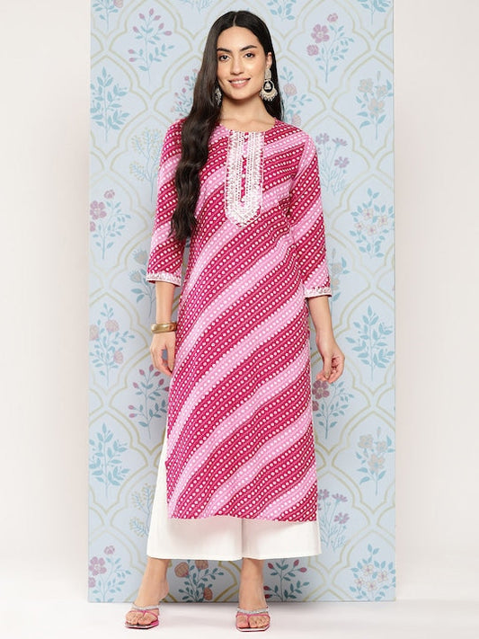 Yufta Women Geometric Printed Thread Work Kurta