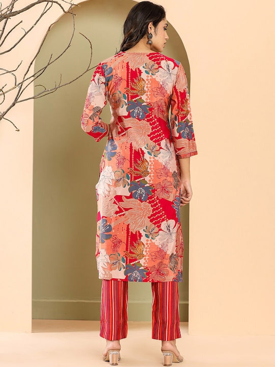 Vishudh Floral Printed Regular Pure Cotton Kurta with Trousers & Dupatta
