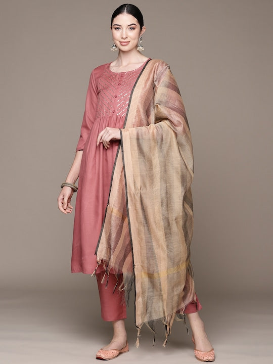 Anubhutee Ethnic Motifs Yoke Design Regular Sequinned Kurta With Trousers & Dupatta