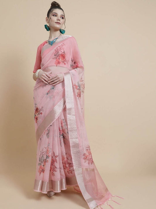 AKS Floral Zari Organza Saree