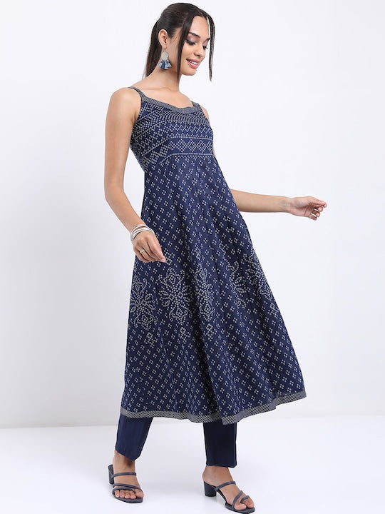 Vishudh Blue Bandhani Printed Kurta with Trousers & With Dupatta