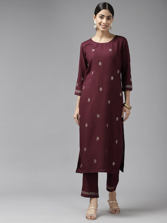 Yufta Ethnic Motifs Printed Regular Kurta With Trousers - XXL