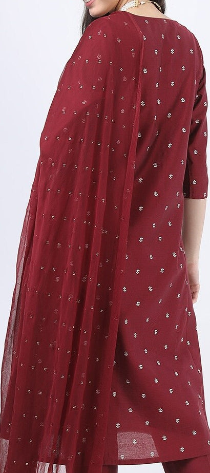 Vishudh Women Red Floral Printed Kurta with Trousers and Dupatta