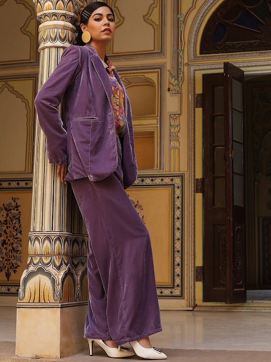 AKS Couture Floral Printed Notched Collar Long Sleeves Blazer With Trousers