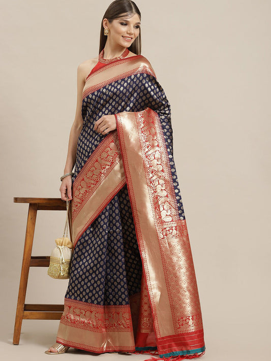 AKS Ethnic Motifs Woven Design Zari Saree