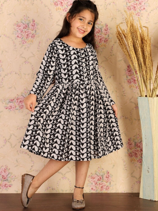 Vastramay Girls Black Chikankari Cotton Ethnic Dress
