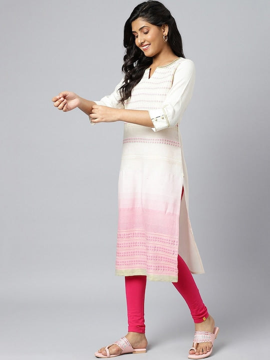 Aurelia Women Off White & Pink Striped Kurta