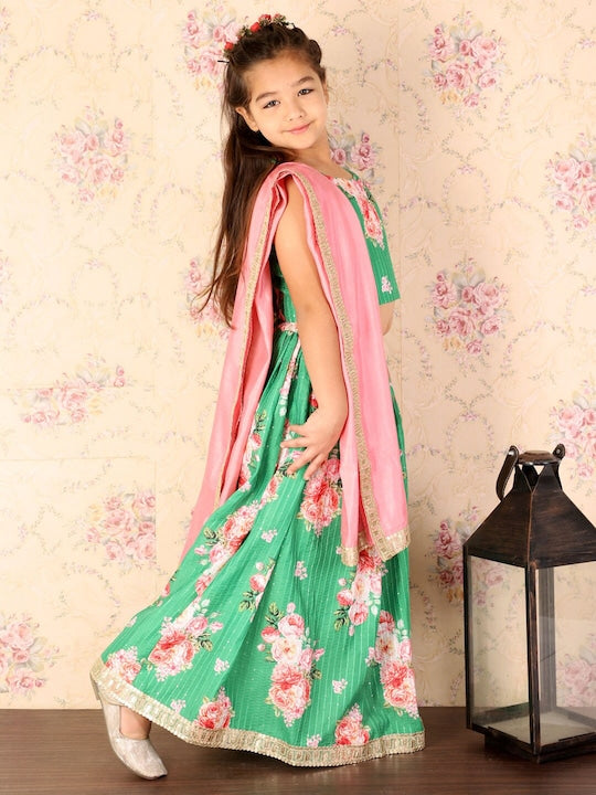 Vastramay Girls Floral Printed Sequinned Ready to Wear Lehenga & Choli With Dupatta