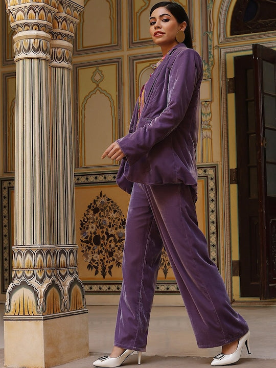 AKS Couture Floral Printed Notched Collar Long Sleeves Blazer With Trousers