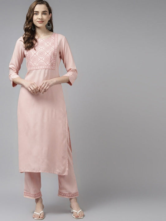 Yufta Women Ethnic Motifs Embroidered Kurta with Trousers