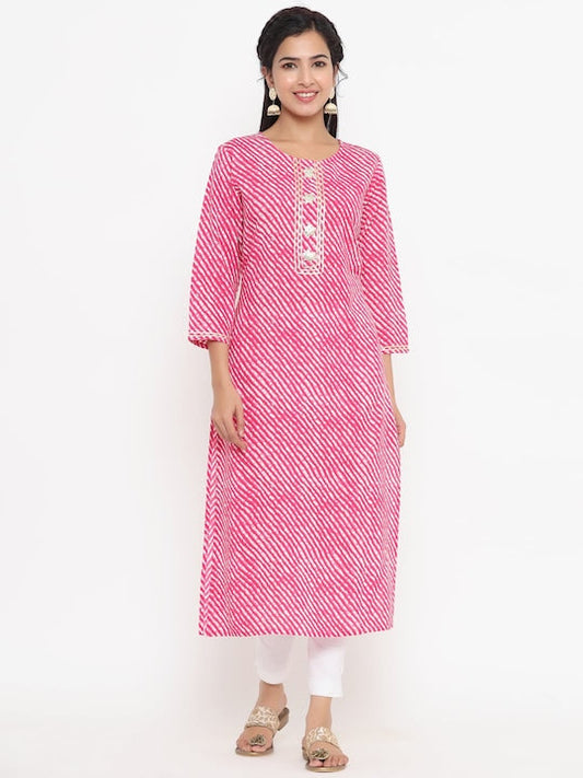 Yufta Women Pink Ethnic Motifs Printed Thread Work Kurta