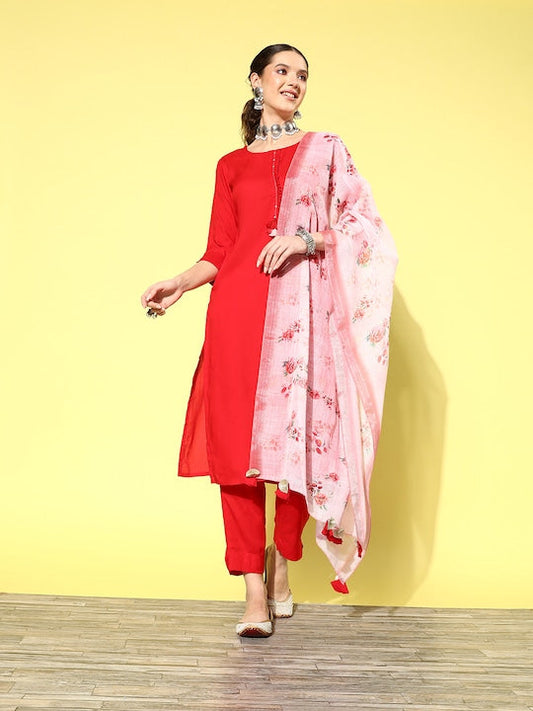 Yufta Kantha Work Kurta With Trousers & With Dupatta