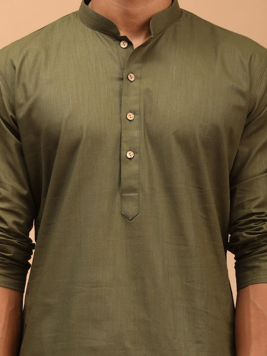 Vastramay Men Olive Green Kurti with Dhoti Pants