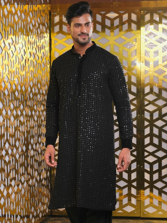 Vastramay Geometric Embroidered Sequinned Georgette Kurta