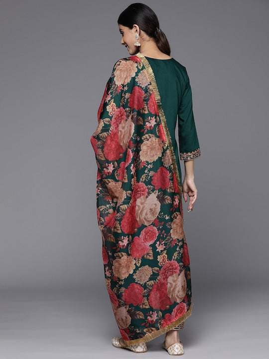 Varanga Ethnic Motifs Embroidered Sequinned Kurta With Trousers & With Dupatta