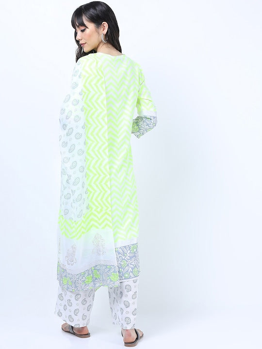 Vishudh Grey Floral Yoke Design Empire Kurta with Trousers & With Dupatta