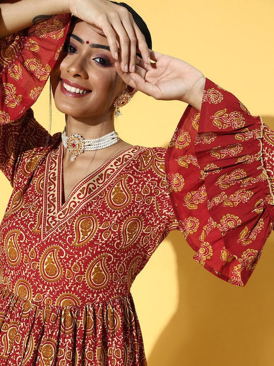 Yufta Paisley Pure Cotton Nuovo Sleeves Kurta Set - XXL