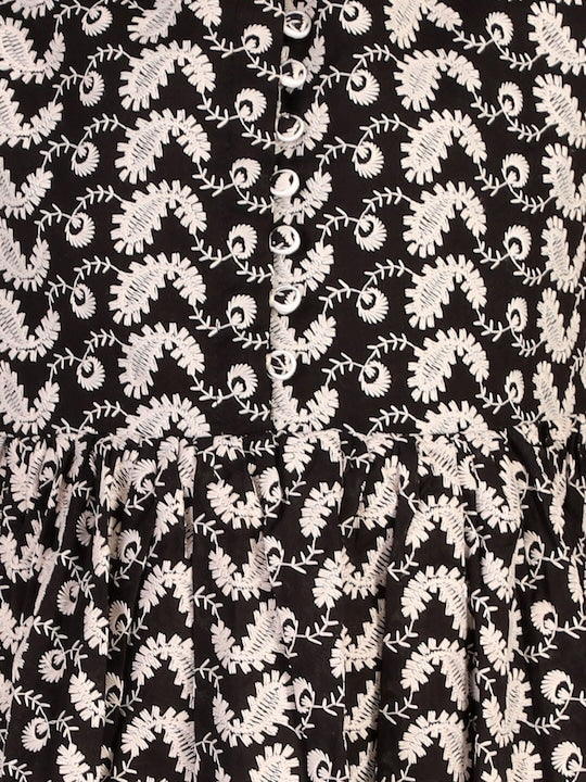 Vastramay Girls Black Chikankari Cotton Ethnic Dress