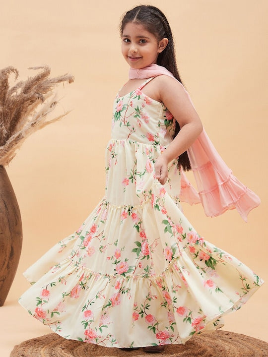 Vastramay Floral Printed Anarkali Ethnic Dress & Dupatta