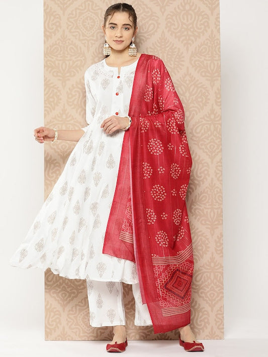 Yufta Women Ethnic Motifs Printed Anarkali Kurta With Palazzos & With Dupatta