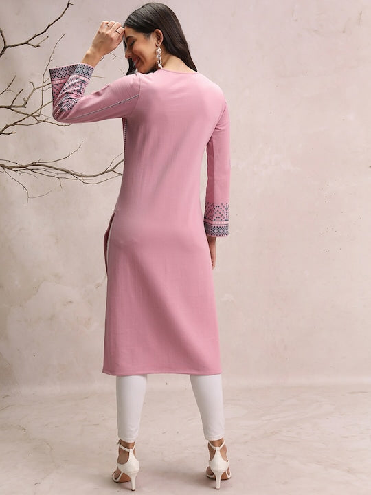 Vishudh Ethnic Motifs Printed Keyhole Neck Straight Kurta