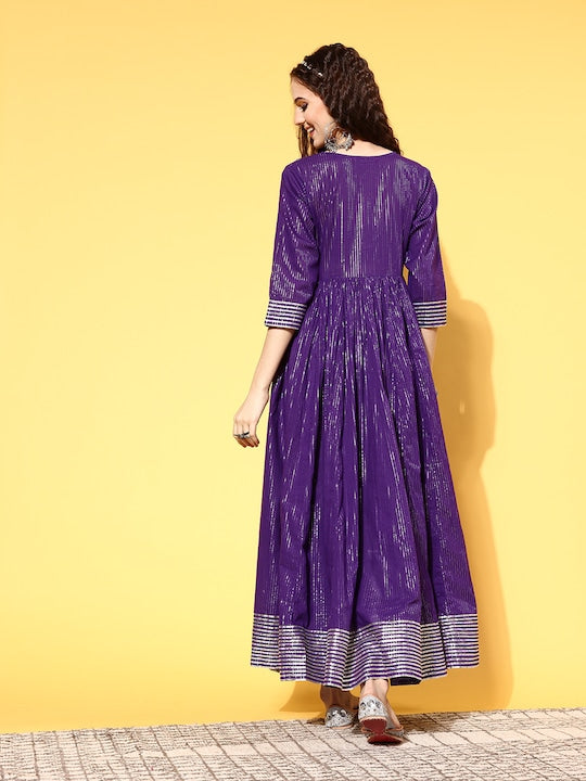Varanga Women Charming Purple Cotton Swirling Volume Kurta
