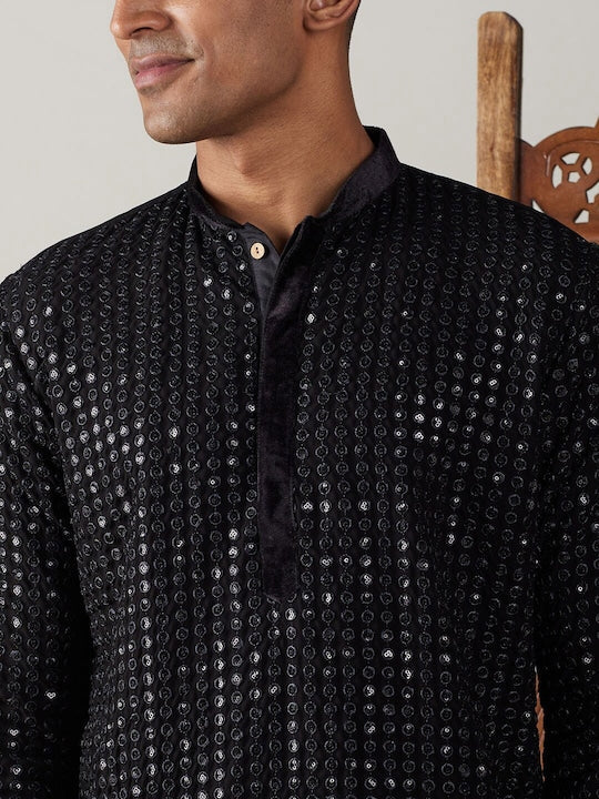 Vastramay Ethnic Motifs Embroidered Regular Sequinned Kurta With Pyjamas