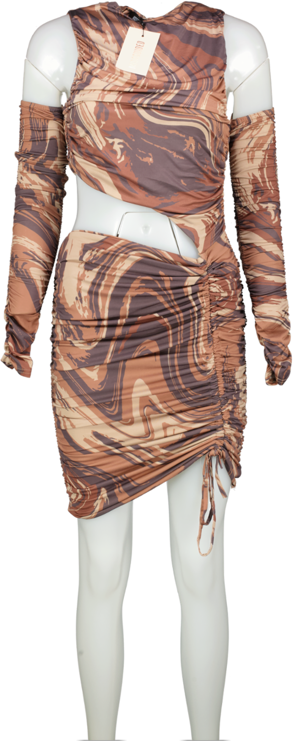 Missguided Long Sleeve Dress Brown Marble UK 8