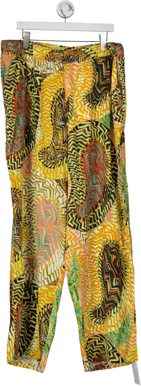 Ulla Popken Yellow Abstract Print Wide Leg Trousers UK 28